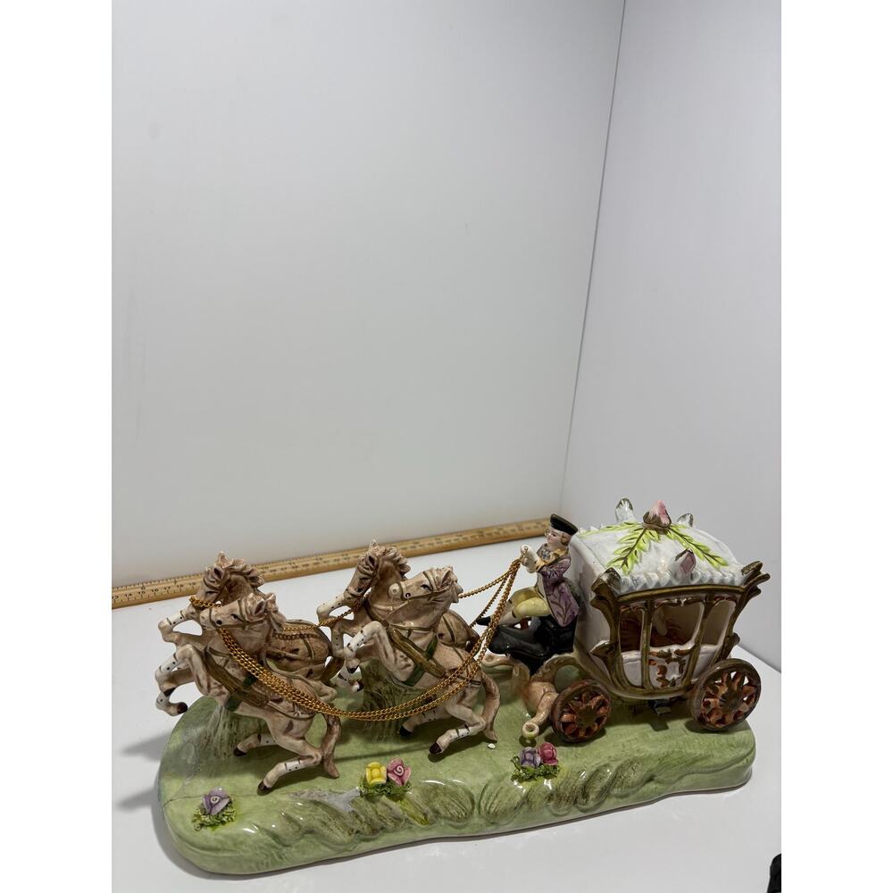 Vintage Capodimonte Porcelain Horse-Drawn Royal Carriage Cinderella Figure